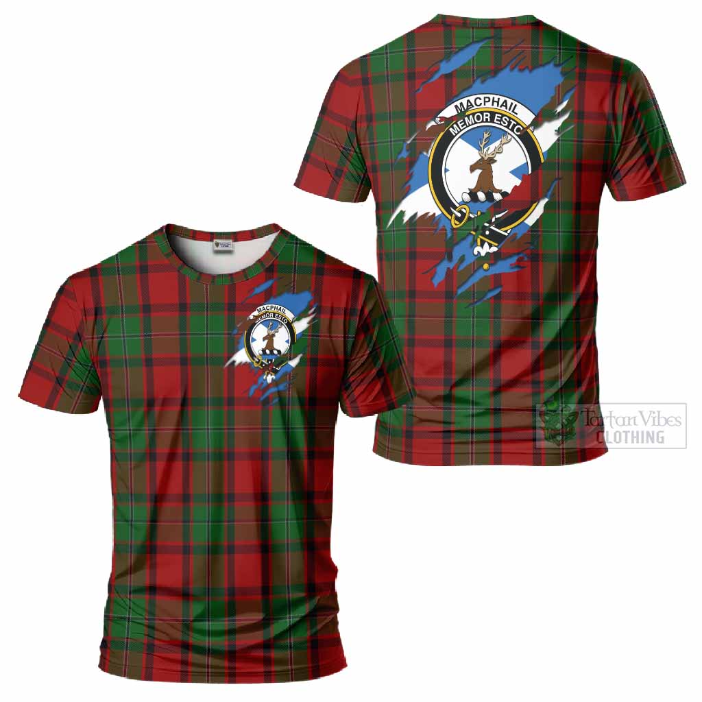 MacPhail (McPhail) Clan Crest In Me Tartan T-Shirt Scotland Flag Style