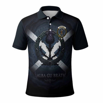 MacPhail (McPhail) Clan Crest Polo Shirt with Celtic Knot Thistle and Saltire