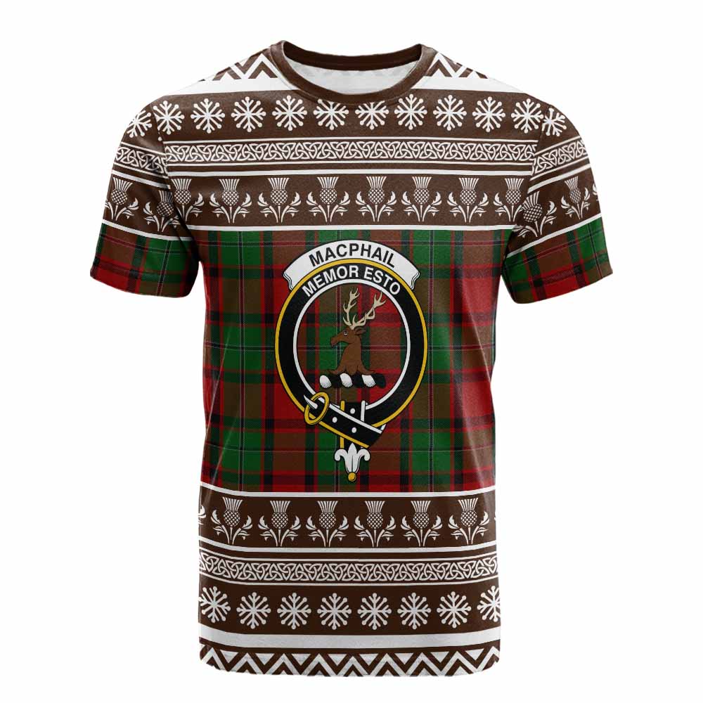 MacPhail (McPhail) Clan Tartan Christmas Cotton T-shirt with Family Crest - Tartan Vibes Clothing