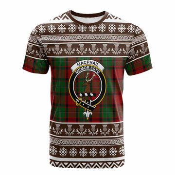 MacPhail (McPhail) Clan Tartan Christmas Cotton T-shirt with Family Crest