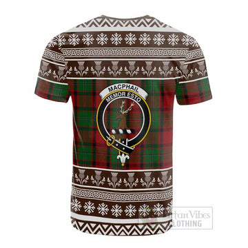MacPhail (McPhail) Clan Tartan Christmas Cotton T-shirt with Family Crest
