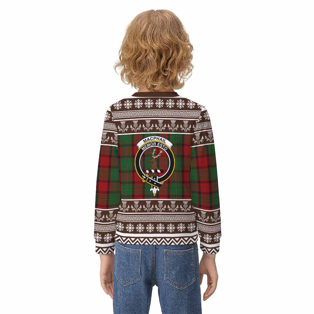 MacPhail (McPhail) Clan Tartan Christmas Kid Ugly Sweatshirt with Family Crest - Tartan Vibes Clothing