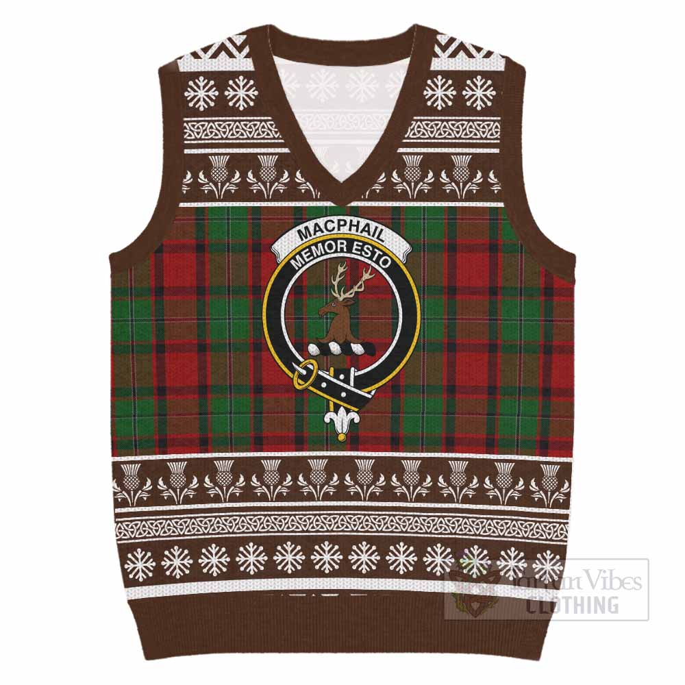 MacPhail (McPhail) Clan Tartan Christmas Knitted V-Neck Vest with Family Crest - Tartan Vibes Clothing