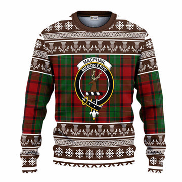 MacPhail (McPhail) Clan Tartan Christmas Ugly Sweater with Family Crest