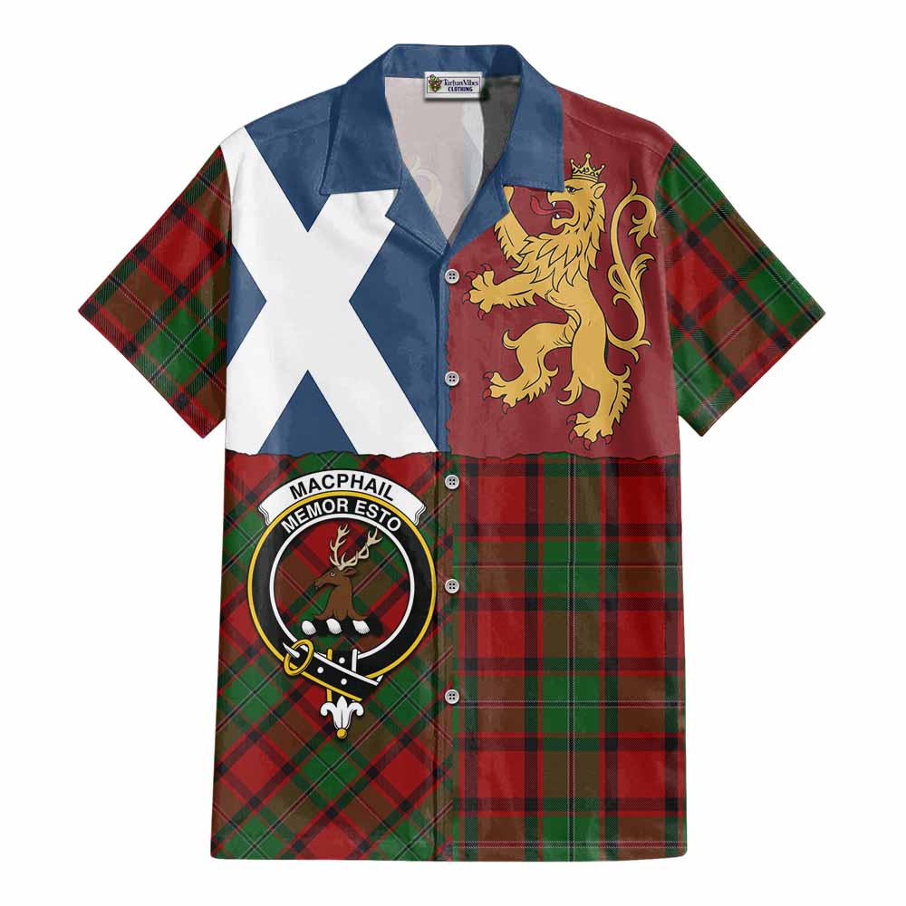 MacPhail (McPhail) Crest Tartan Cotton Hawaiian Shirt with Lion Rampant Saltire Style - Tartan Vibes Clothing