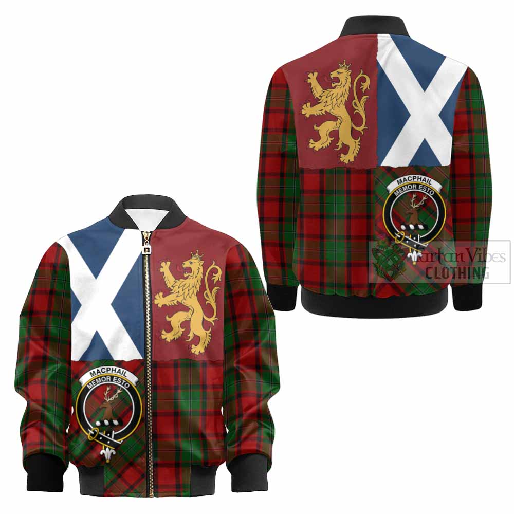 MacPhail (McPhail) Crest Tartan Kid Bomber Jacket with Lion Rampant Saltire Style - Tartan Vibes Clothing