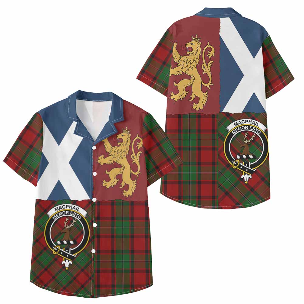 MacPhail (McPhail) Crest Tartan Kid Hawaiian Shirt with Lion Rampant Saltire Style - Tartan Vibes Clothing