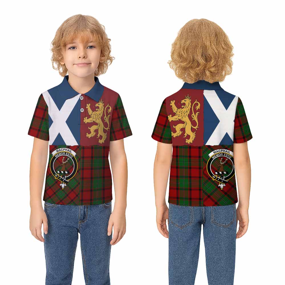MacPhail (McPhail) Crest Tartan Kid Polo Shirt with Lion Rampant Saltire Style - Tartan Vibes Clothing