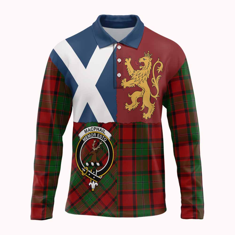 MacPhail (McPhail) Crest Tartan Long Sleeve Polo Shirt with Lion Rampant Saltire Style