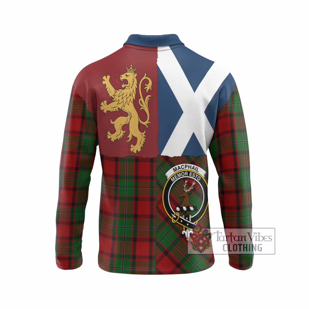 MacPhail (McPhail) Crest Tartan Long Sleeve Polo Shirt with Lion Rampant Saltire Style
