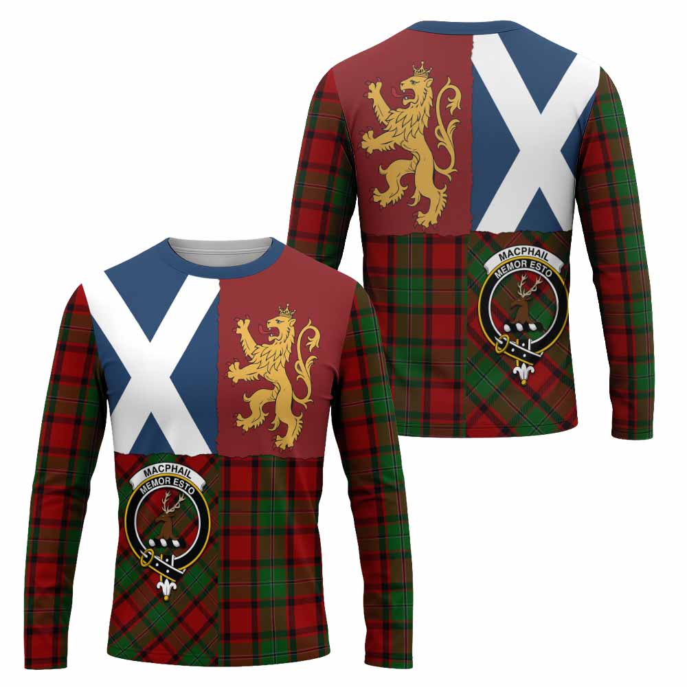 MacPhail (McPhail) Crest Tartan Long Sleeve T-Shirt with Lion Rampant Saltire Style