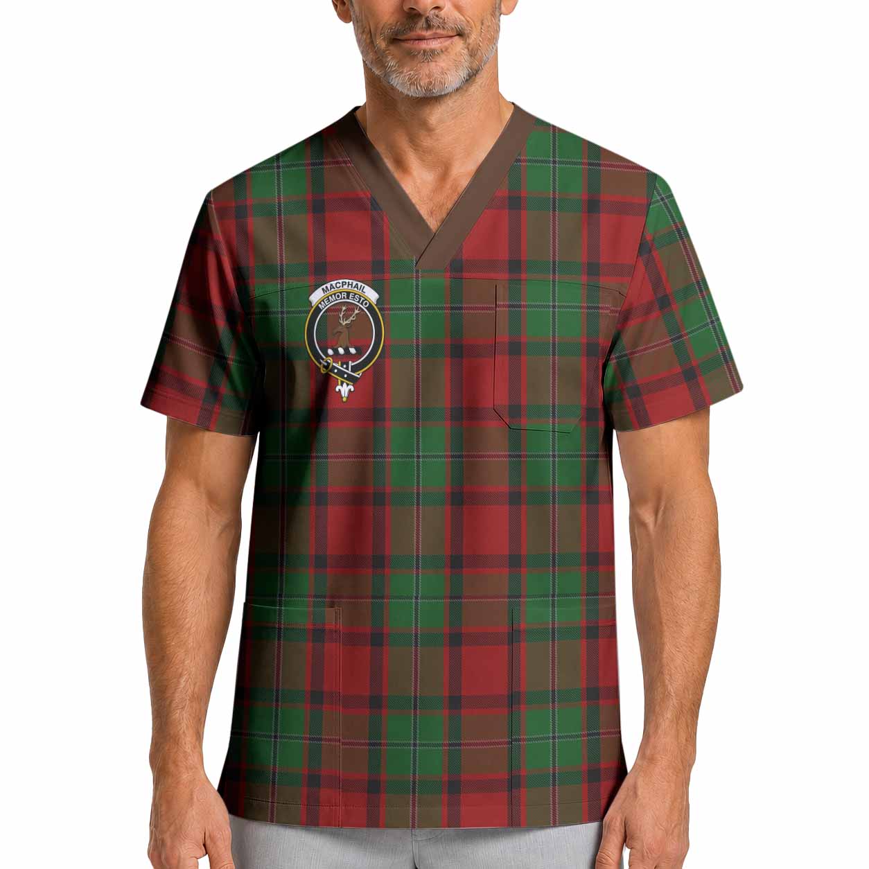 MacPhail (McPhail) Crest Tartan Scrub Top XL - Tartan Vibes Clothing