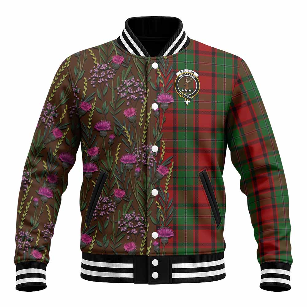 MacPhail (McPhail) Family Crest Tartan Baseball Jacket Scottish Thistle Flower Pattern Half Style - Tartan Vibes Clothing