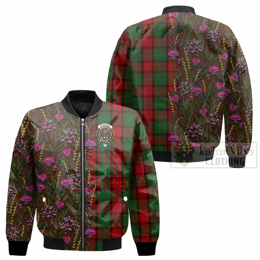 MacPhail (McPhail) Family Crest Tartan Bomber Jacket Scottish Thistle Flower Pattern Half Style - Tartan Vibes Clothing