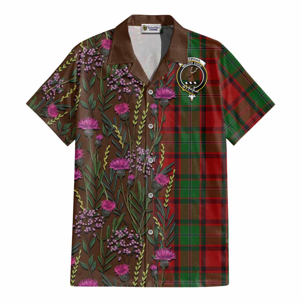 MacPhail (McPhail) Family Crest Tartan Cotton Hawaiian Shirt Scottish Thistle Flower Pattern Half Style - Tartan Vibes Clothing