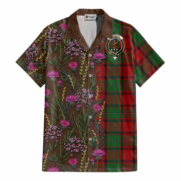 MacPhail (McPhail) Family Crest Tartan Cotton Hawaiian Shirt Scottish Thistle Flower Pattern Half Style - Tartan Vibes Clothing
