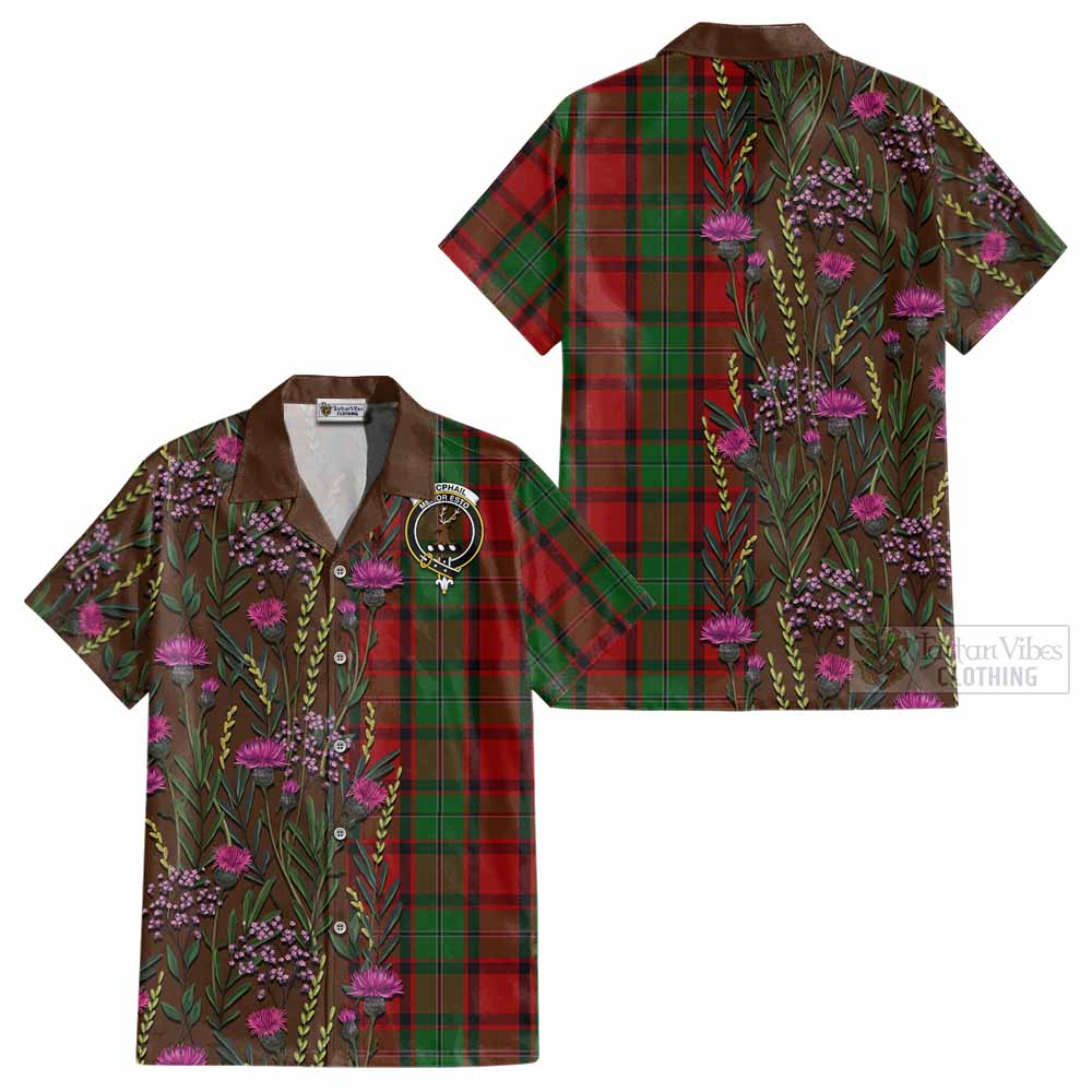 MacPhail (McPhail) Family Crest Tartan Cotton Hawaiian Shirt Scottish Thistle Flower Pattern Half Style - Tartan Vibes Clothing