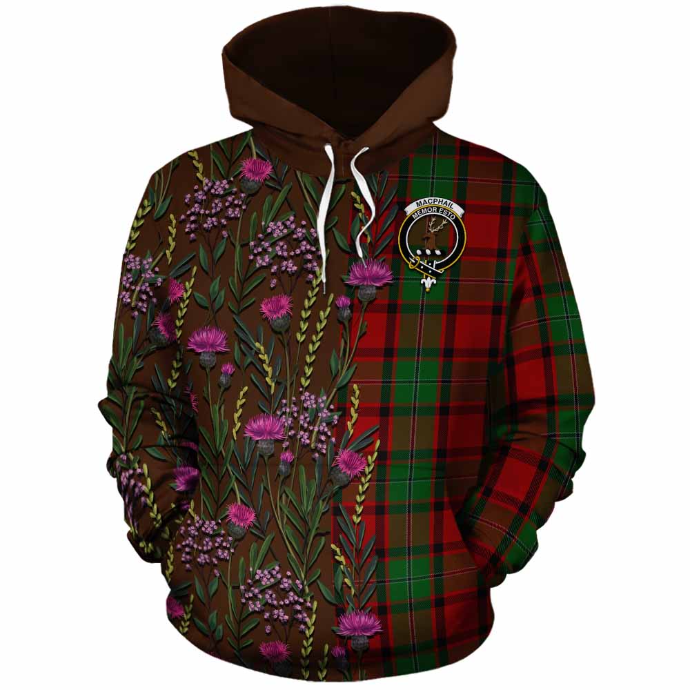 MacPhail (McPhail) Family Crest Tartan Cotton Hoodie Scottish Thistle Flower Pattern Half Style - Tartan Vibes Clothing