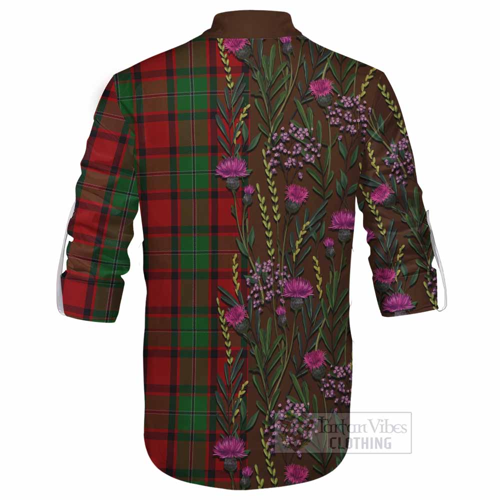 MacPhail (McPhail) Family Crest Tartan Ghillie Shirt Scottish Thistle Flower Pattern Half Style - Tartan Vibes Clothing