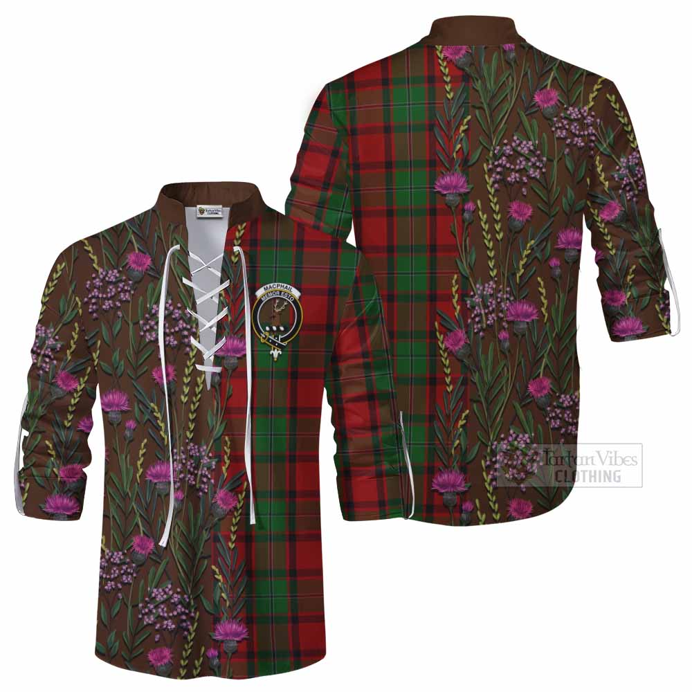MacPhail (McPhail) Family Crest Tartan Ghillie Shirt Scottish Thistle Flower Pattern Half Style - Tartan Vibes Clothing