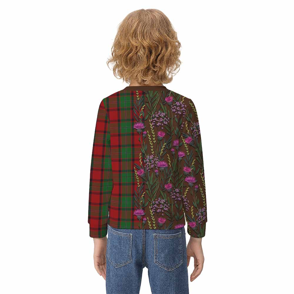 MacPhail (McPhail) Family Crest Tartan Kid Knitted Sweatshirt Scottish Thistle Flower Pattern Half Style - Tartan Vibes Clothing