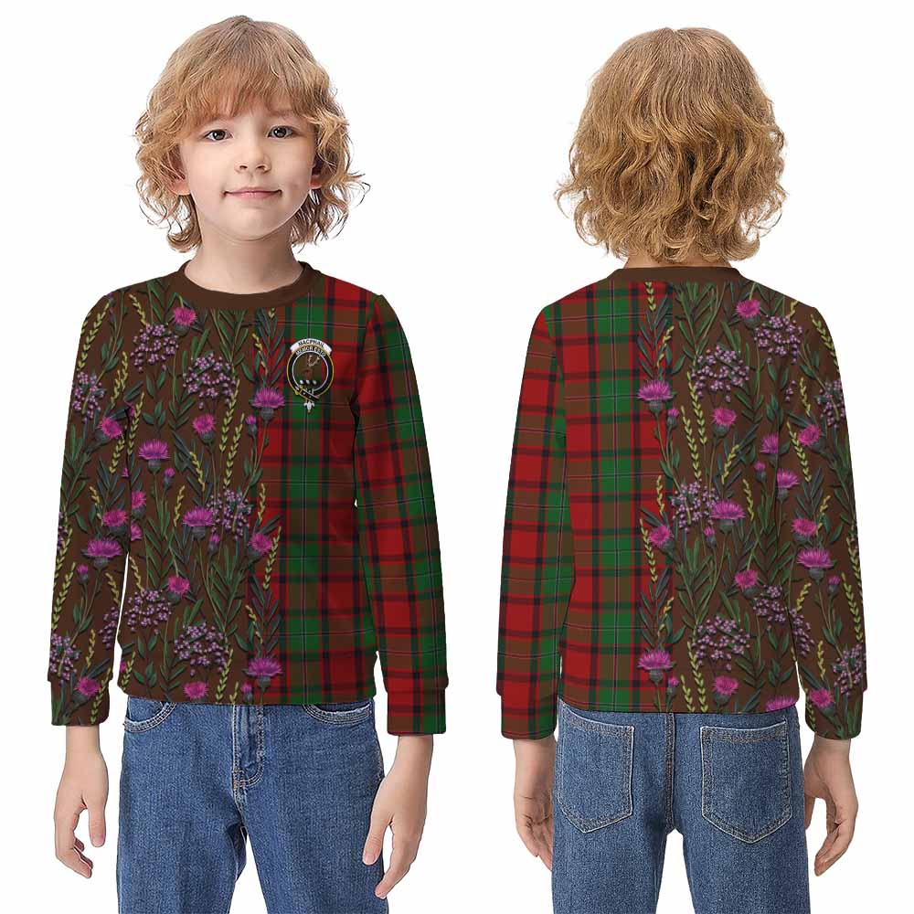 MacPhail (McPhail) Family Crest Tartan Kid Knitted Sweatshirt Scottish Thistle Flower Pattern Half Style - Tartan Vibes Clothing