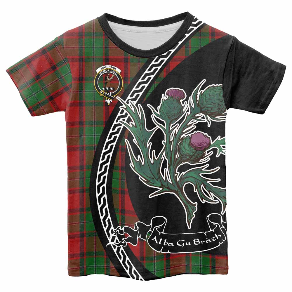 MacPhail (McPhail) Family Crest Tartan Kid T-shirt Alba Thistle Inspired - Tartan Vibes Clothing