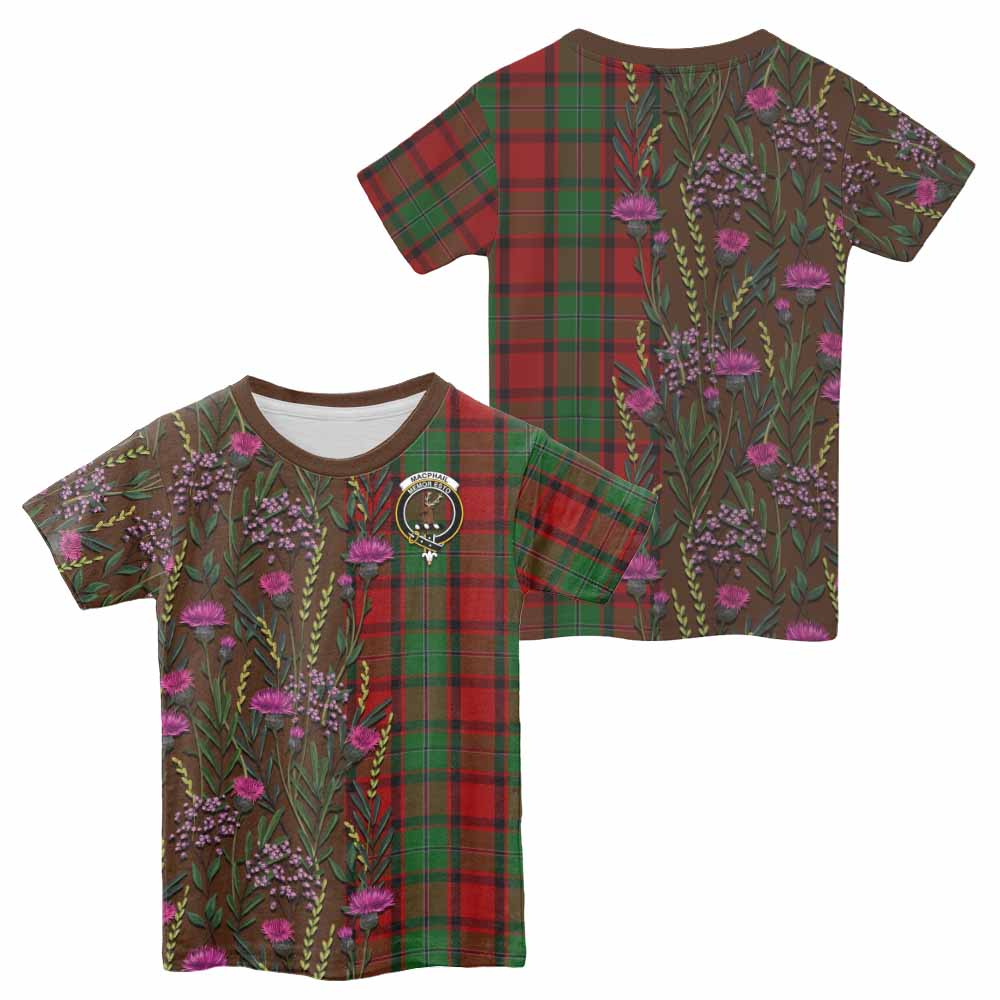 MacPhail (McPhail) Family Crest Tartan Kid T-shirt Scottish Thistle Flower Pattern Half Style - Tartan Vibes Clothing