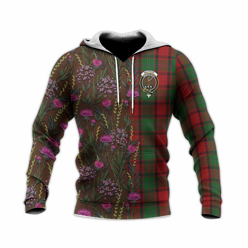 MacPhail (McPhail) Family Crest Tartan Knitted Hoodie Scottish Thistle Flower Pattern Half Style - Tartan Vibes Clothing