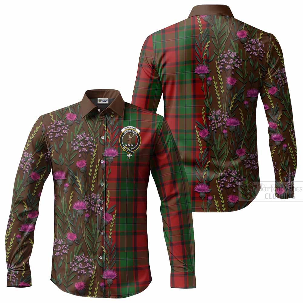 MacPhail (McPhail) Family Crest Tartan Long Sleeve Button Shirts Scottish Thistle Flower Pattern Half Style - Tartan Vibes Clothing