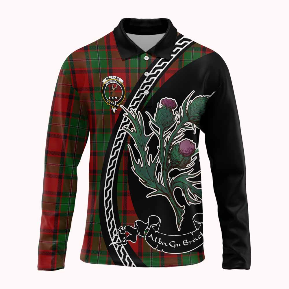 MacPhail (McPhail) Family Crest Tartan Long Sleeve Polo Shirt Alba Thistle Inspired - Tartan Vibes Clothing