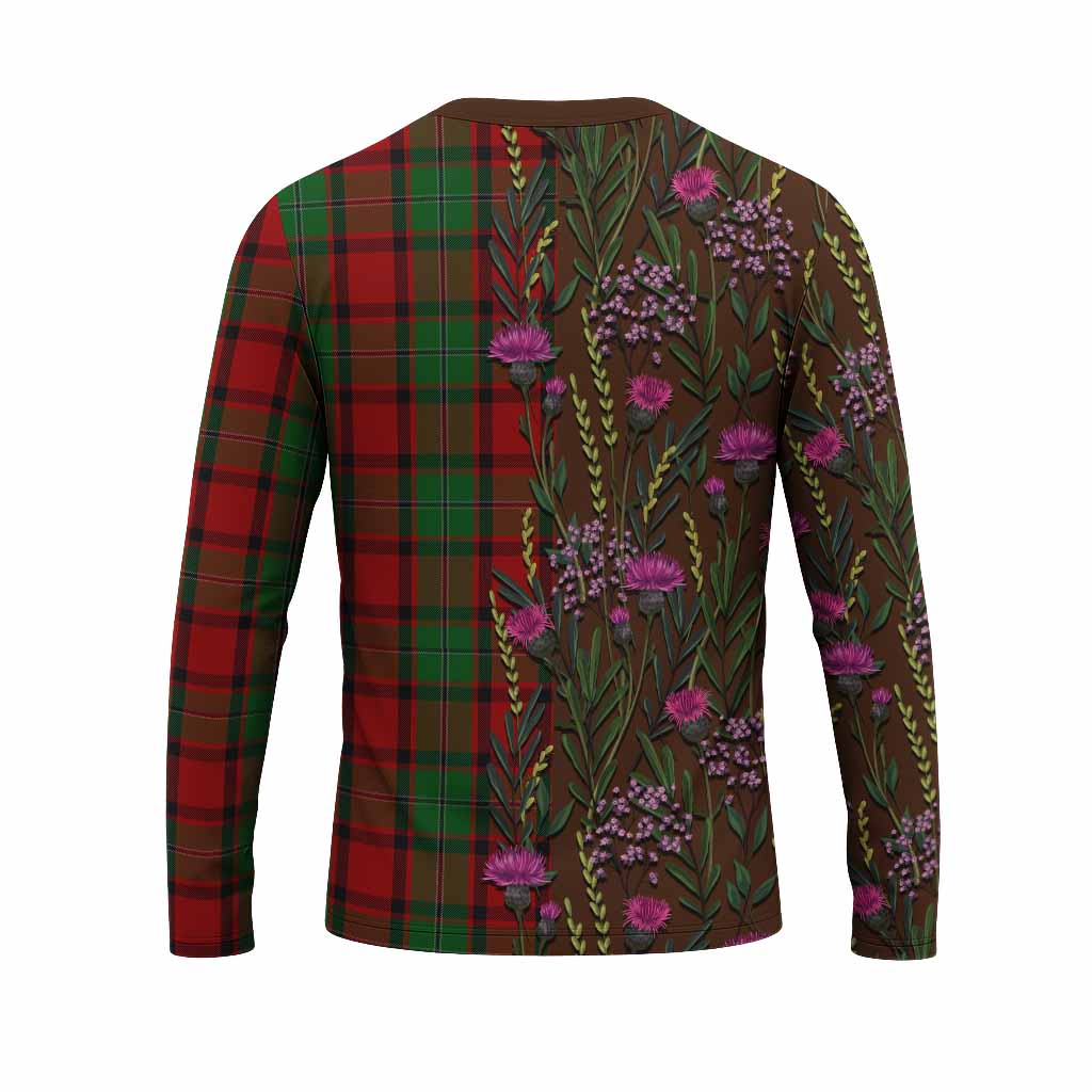 MacPhail (McPhail) Family Crest Tartan Long Sleeve T-Shirt Scottish Thistle Flower Pattern Half Style - Tartan Vibes Clothing