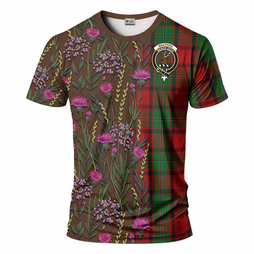 MacPhail (McPhail) Family Crest Tartan T-Shirt Scottish Thistle Flower Pattern Half Style - Tartan Vibes Clothing