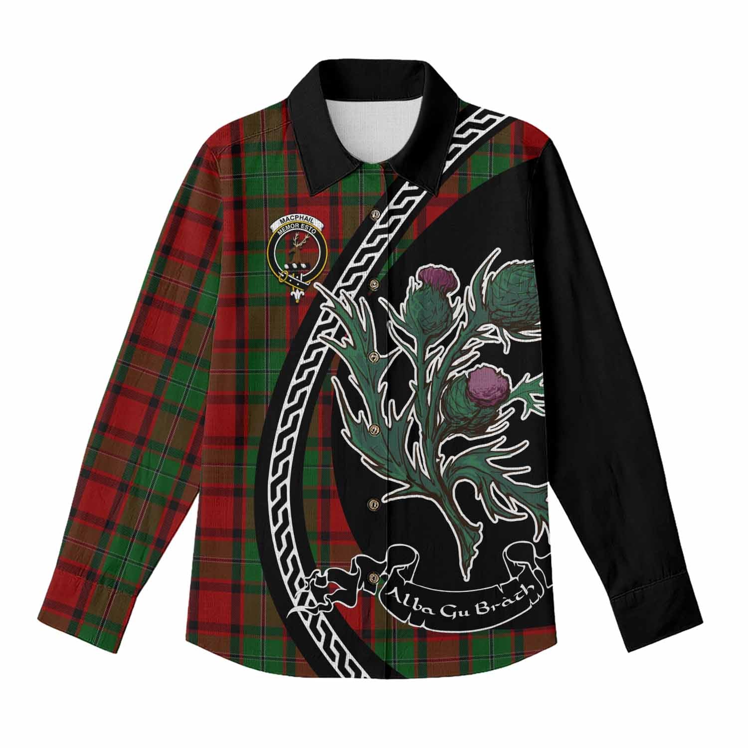 MacPhail (McPhail) Family Crest Tartan Women Casual Shirt Alba Thistle Inspired - Tartan Vibes Clothing