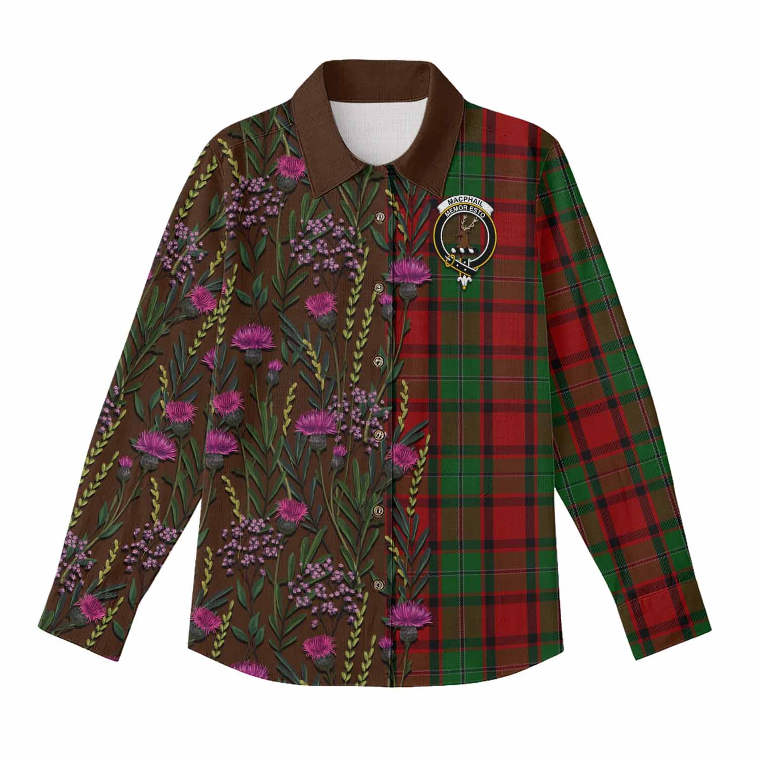 MacPhail (McPhail) Family Crest Tartan Women Casual Shirt Scottish Thistle Flower Pattern Half Style - Tartan Vibes Clothing