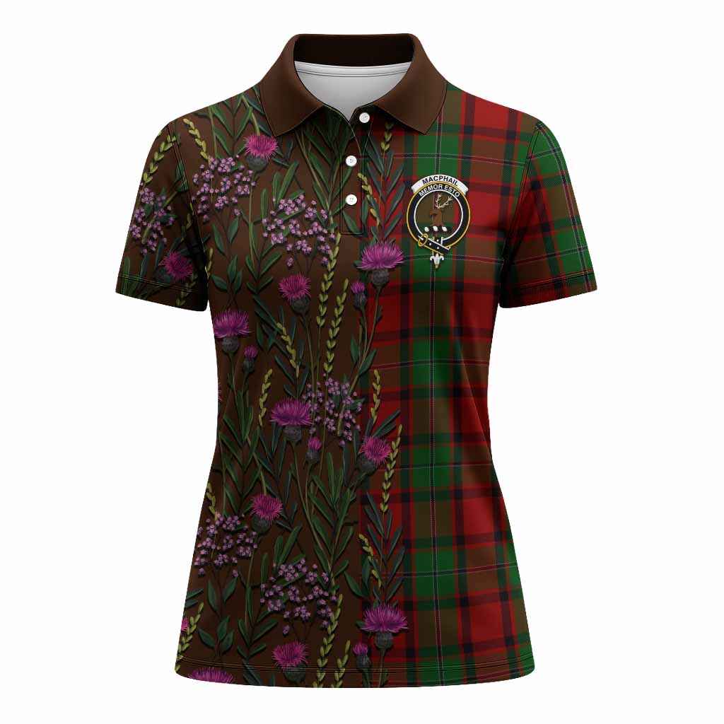 MacPhail (McPhail) Family Crest Tartan Women Polo Shirt Scottish Thistle Flower Pattern Half Style - Tartan Vibes Clothing