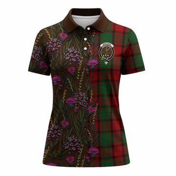 MacPhail (McPhail) Family Crest Tartan Women Polo Shirt Scottish Thistle Flower Pattern Half Style
