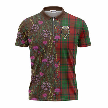 MacPhail (McPhail) Family Crest Tartan Zipper Polo Shirt Scottish Thistle Flower Pattern Half Style - Tartan Vibes Clothing