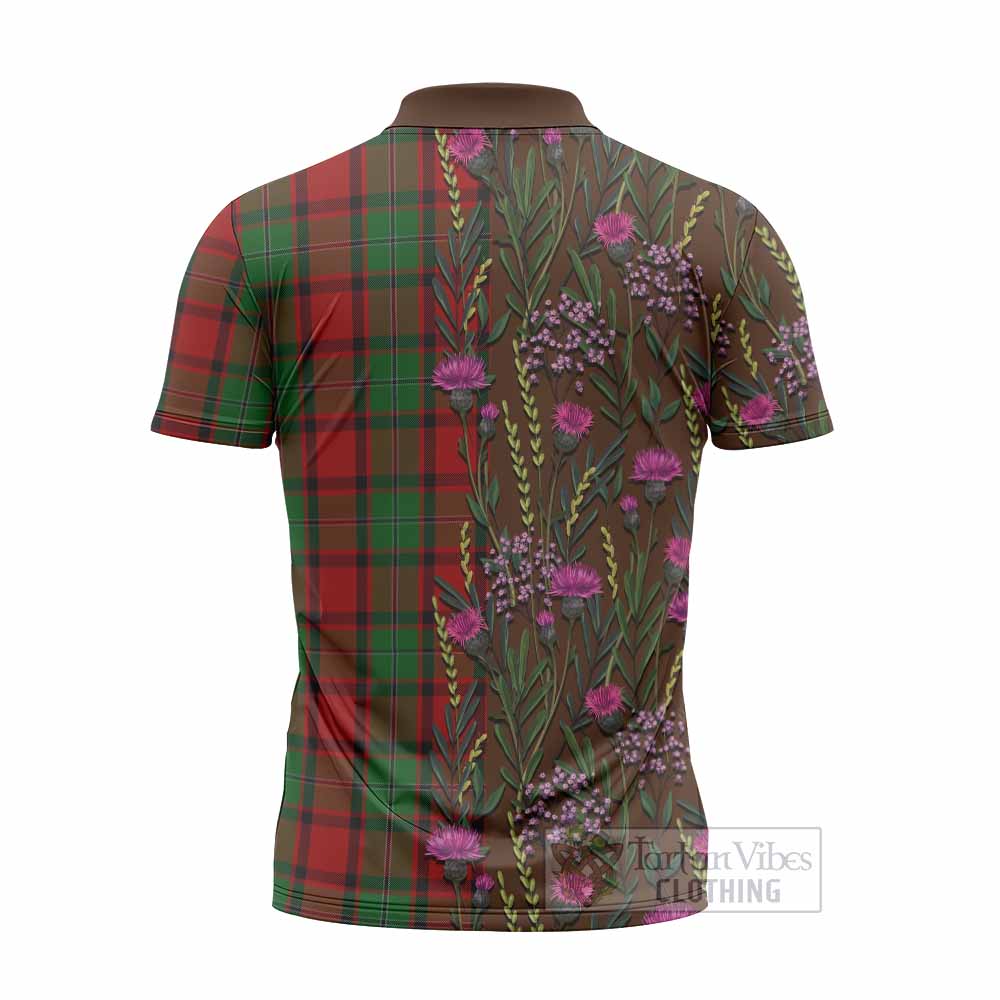 MacPhail (McPhail) Family Crest Tartan Zipper Polo Shirt Scottish Thistle Flower Pattern Half Style - Tartan Vibes Clothing