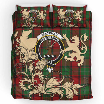MacPhail (McPhail) Tartan Crest Bedding Set with Scottish Iconic Symbols 