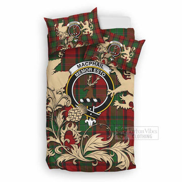 MacPhail (McPhail) Tartan Crest Bedding Set with Scottish Iconic Symbols 