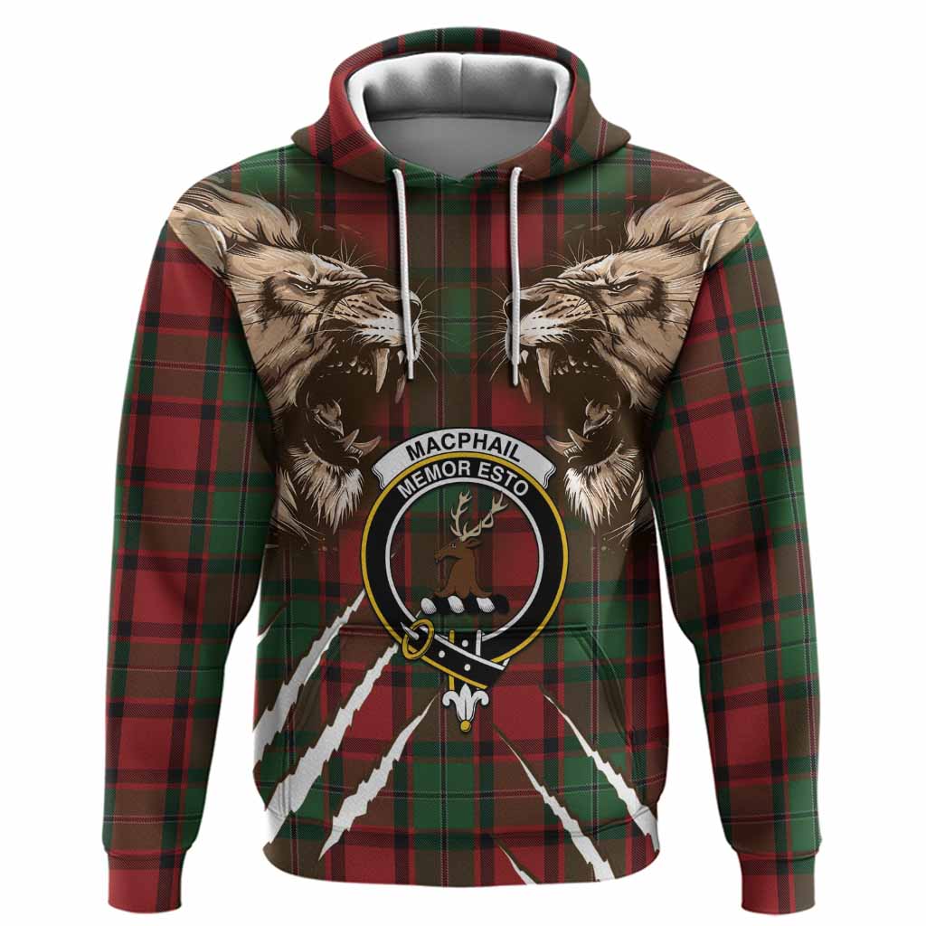 MacPhail (McPhail) Tartan Crest Hoodie Ferocious Lion Style