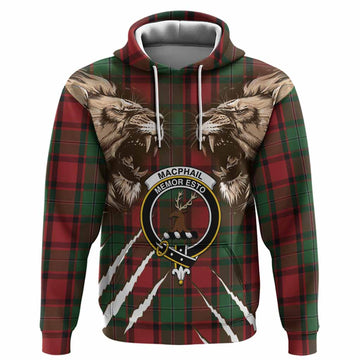 MacPhail (McPhail) Tartan Crest Hoodie Ferocious Lion Style
