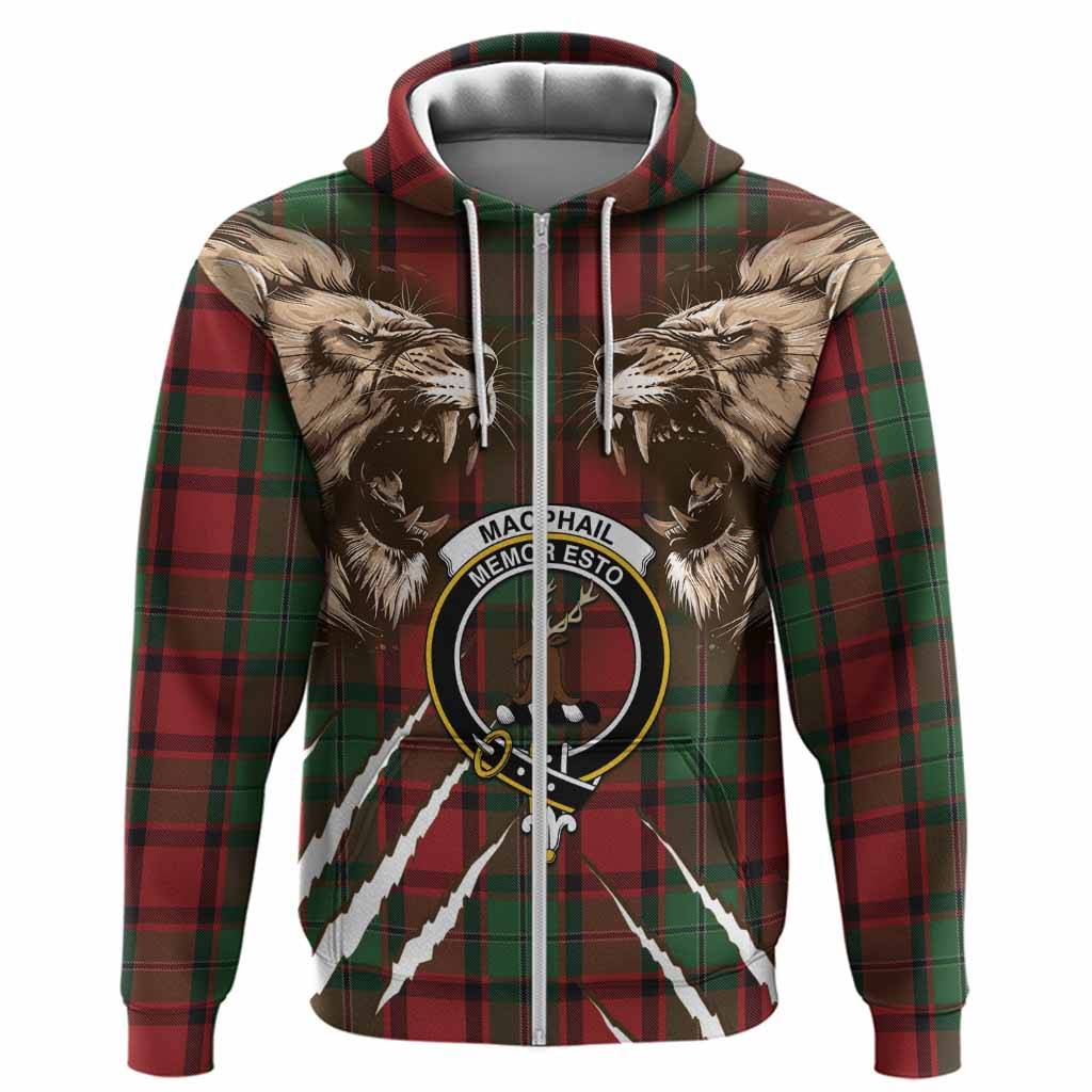 MacPhail (McPhail) Tartan Crest Hoodie Ferocious Lion Style