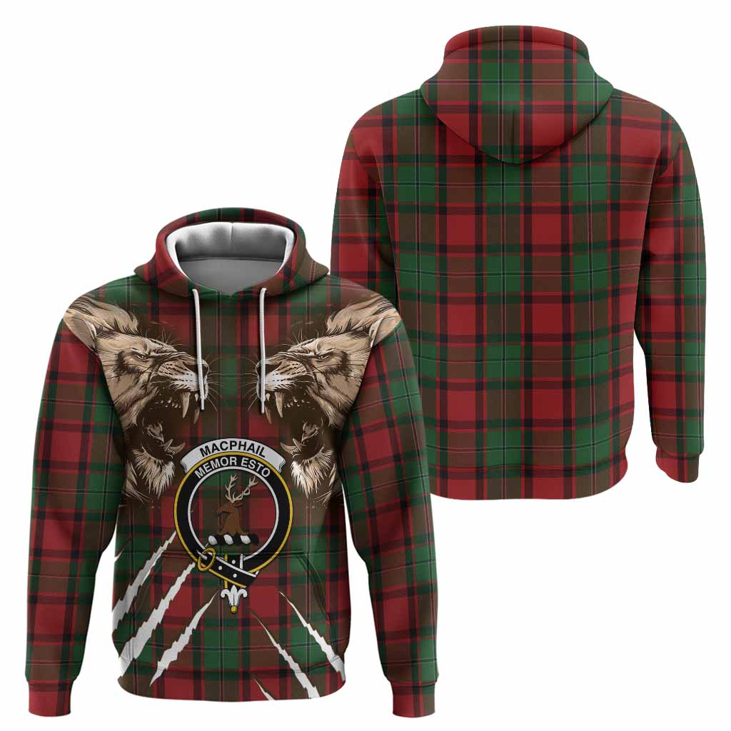 MacPhail (McPhail) Tartan Crest Hoodie Ferocious Lion Style
