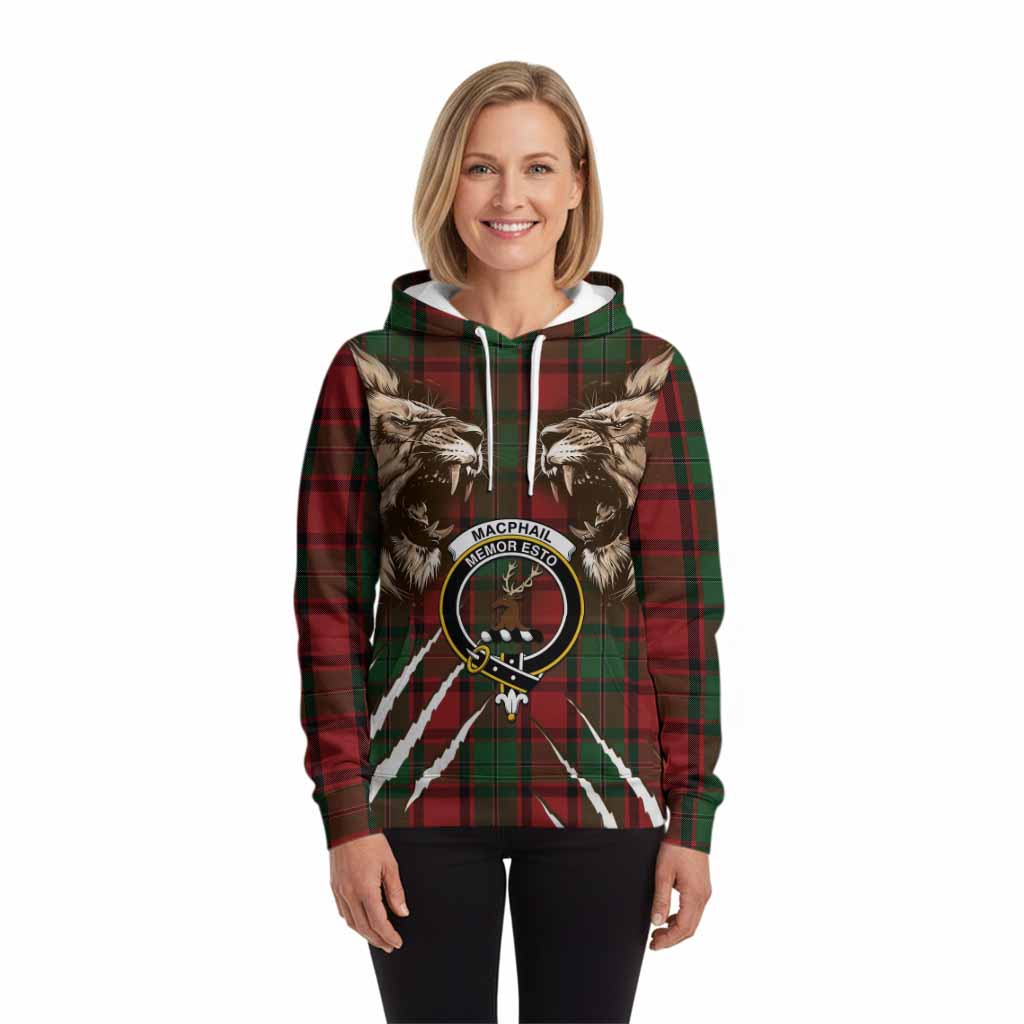 MacPhail (McPhail) Tartan Crest Hoodie Ferocious Lion Style