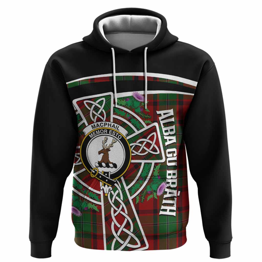 MacPhail (McPhail) Tartan Crest Hoodie Scottish Thistle Celtic Cross Alba Gu Brath