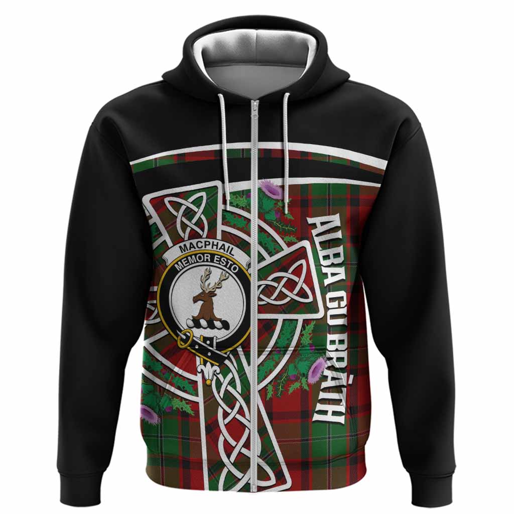 MacPhail (McPhail) Tartan Crest Hoodie Scottish Thistle Celtic Cross Alba Gu Brath