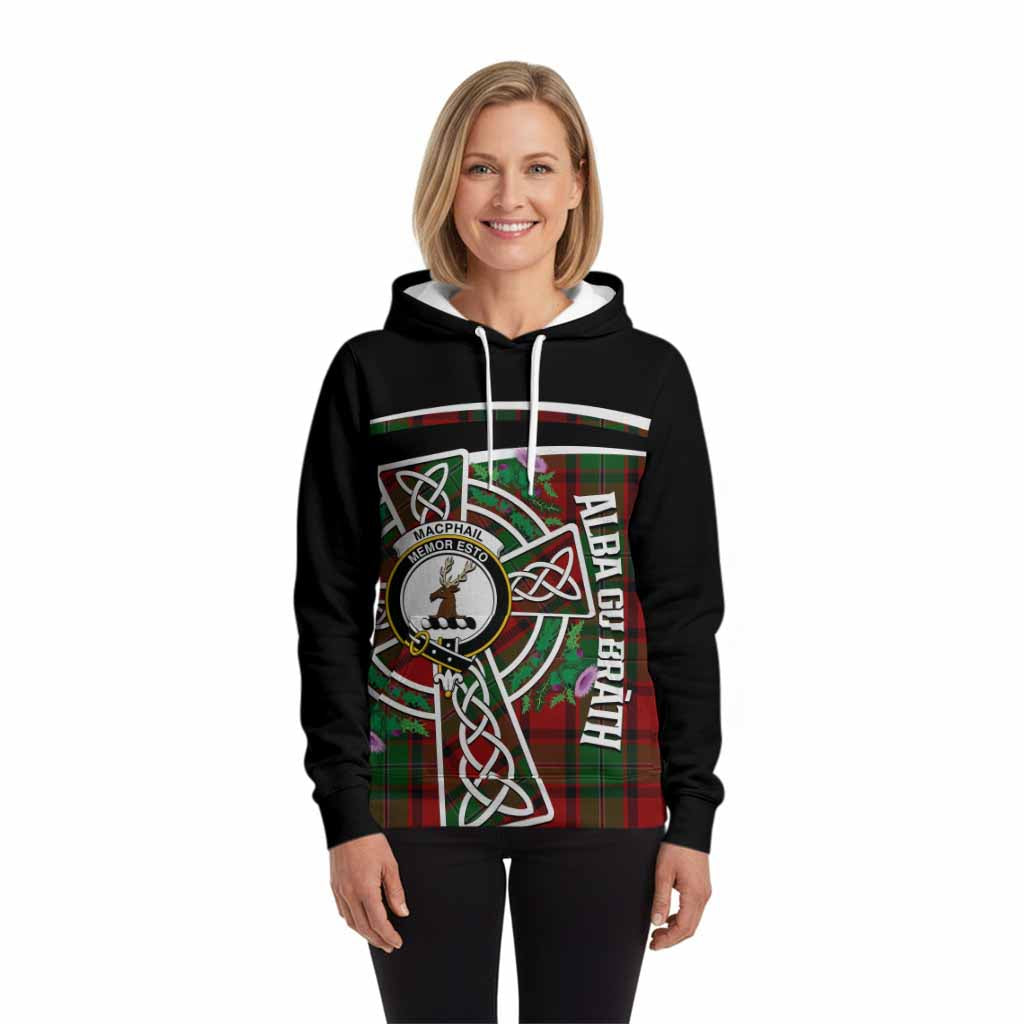 MacPhail (McPhail) Tartan Crest Hoodie Scottish Thistle Celtic Cross Alba Gu Brath