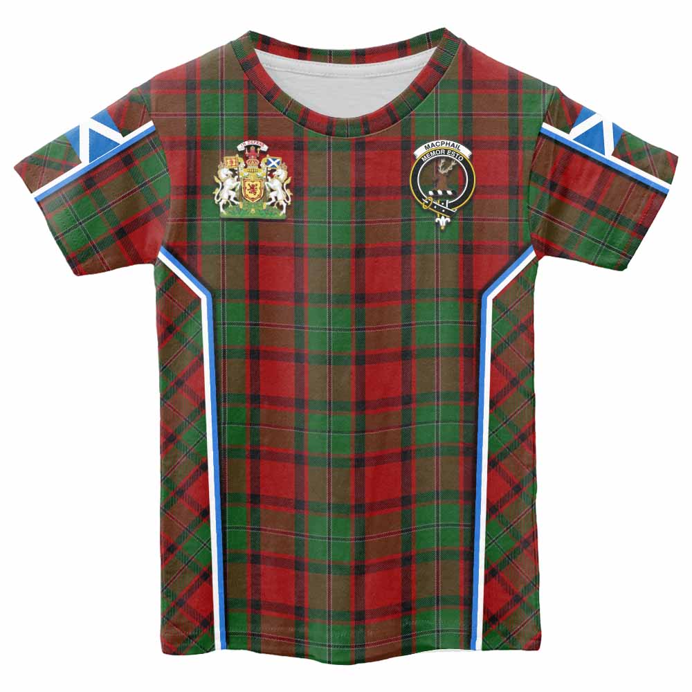 MacPhail (McPhail) Tartan Crest Kid T-shirt Scotland Coat of Arm Flag Style - Tartan Vibes Clothing